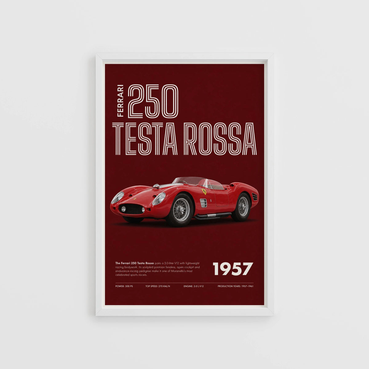 Vintage 1957 Ferrari 250 Testa Rossa Print, Car Poster