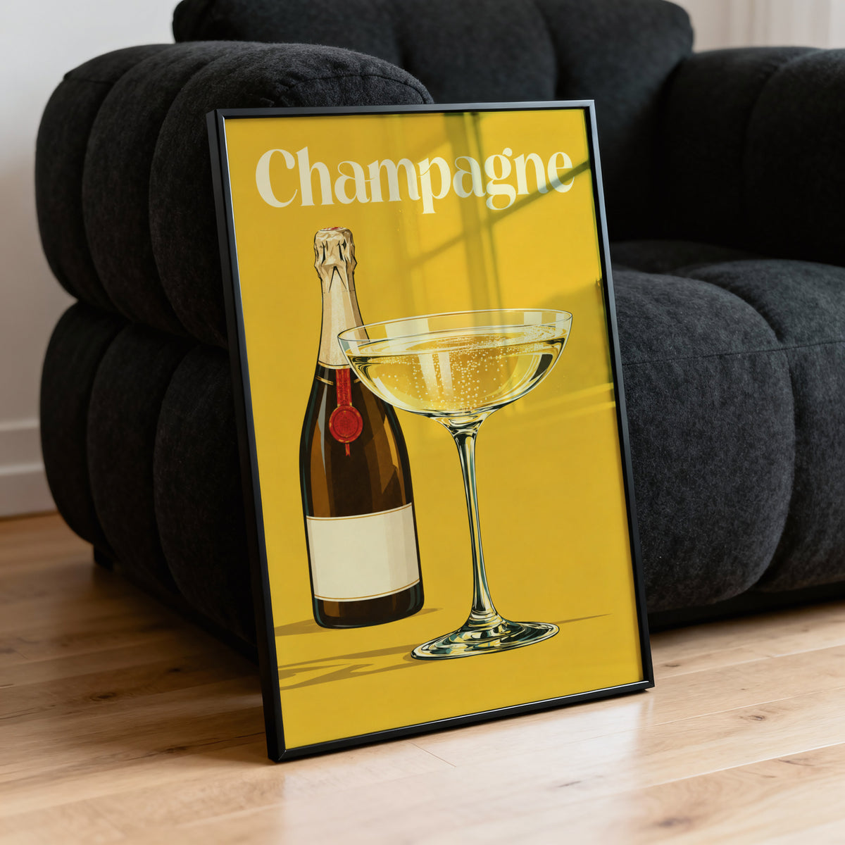 Vintage Champagne Print Poster, Retro Bar Wall Art