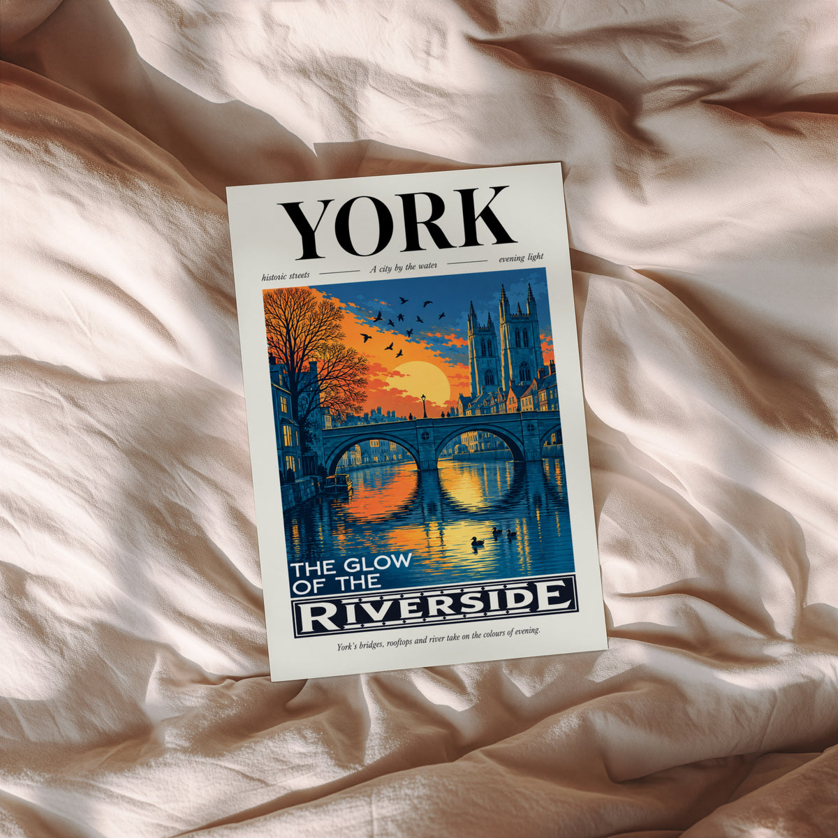 Vintage York Poster, England Travel Wall Art, Riverside