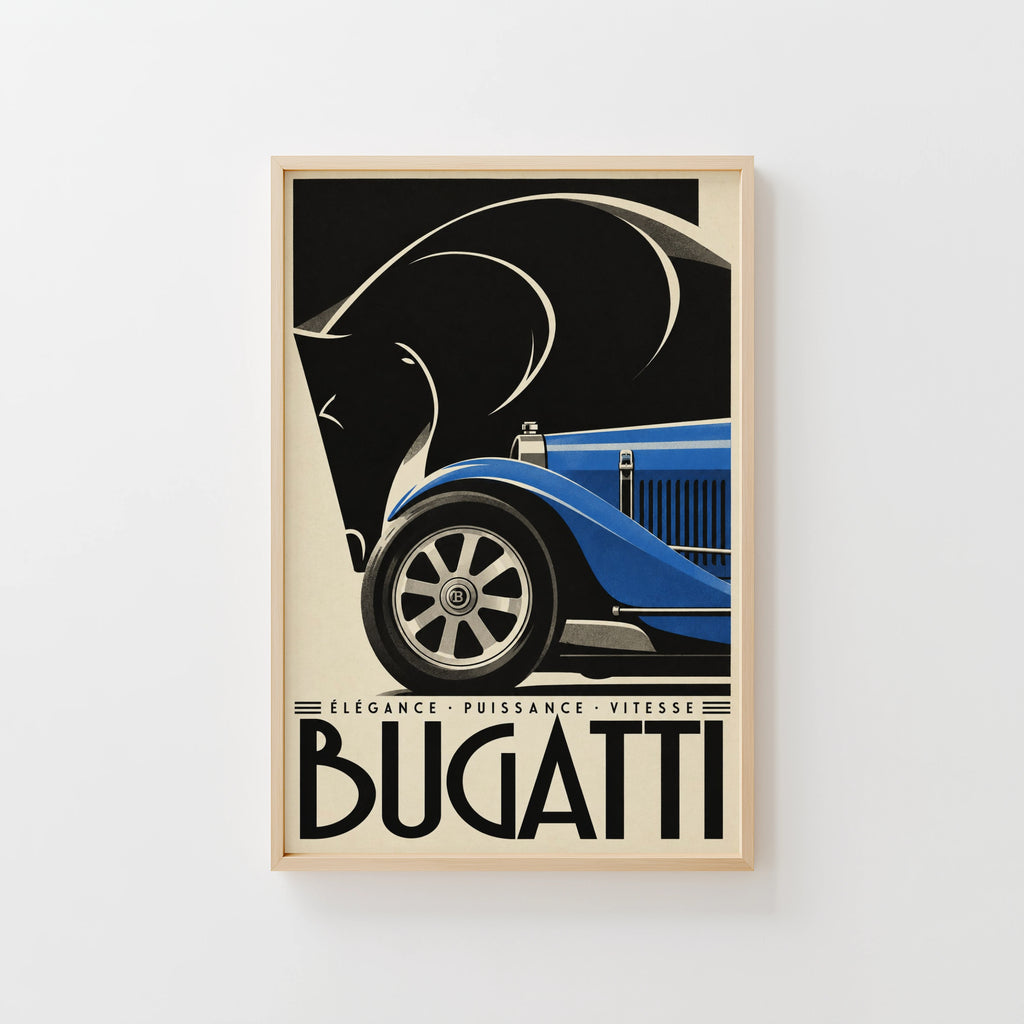 Vintage Bugatti Poster, Art Deco Wall Art, Car Print