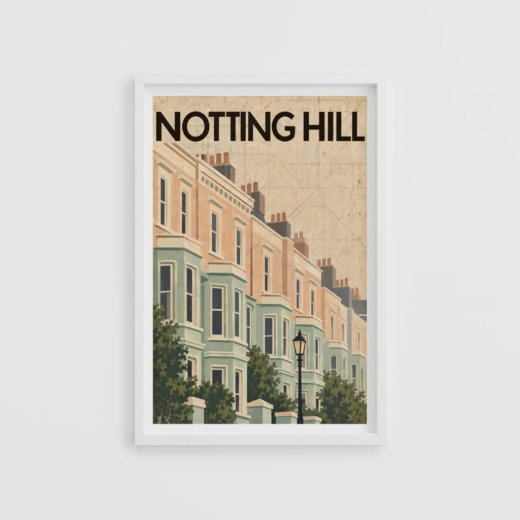 Vintage Notting Hill London Poster, Terraced Houses Print