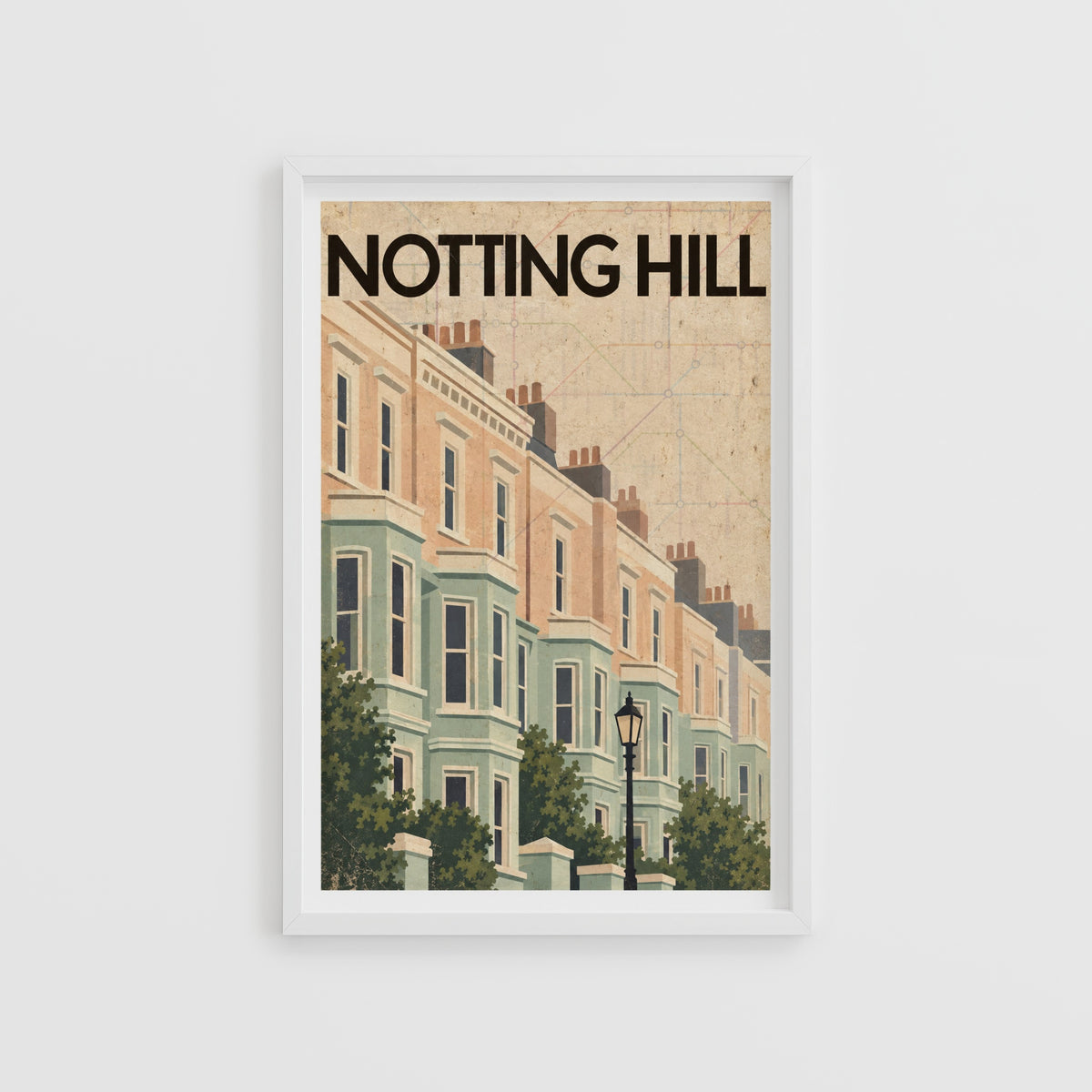 Vintage Notting Hill London Poster, Terraced Houses Print