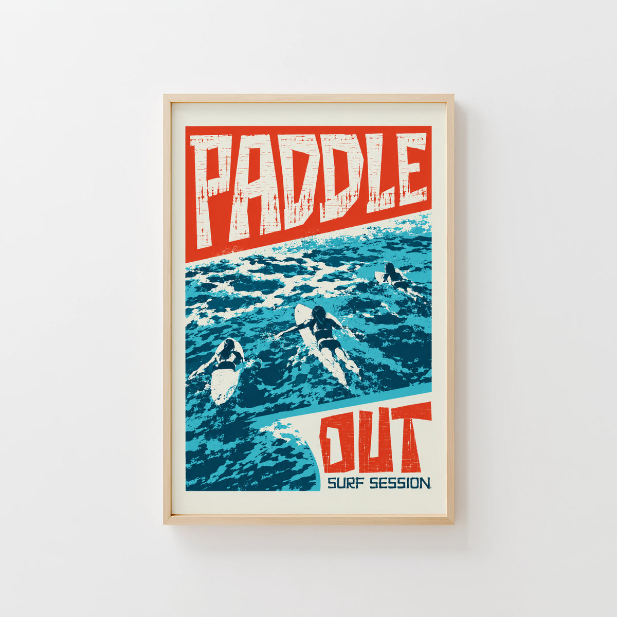 Vintage Paddle Out Surf Print, Surf Poster