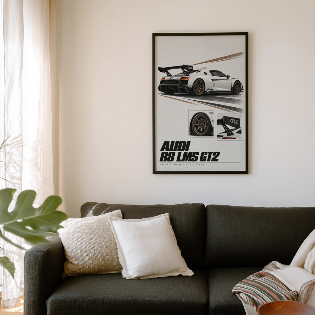 Vintage Audi R8 LMS GT2 Print, Racing Car Wall Art