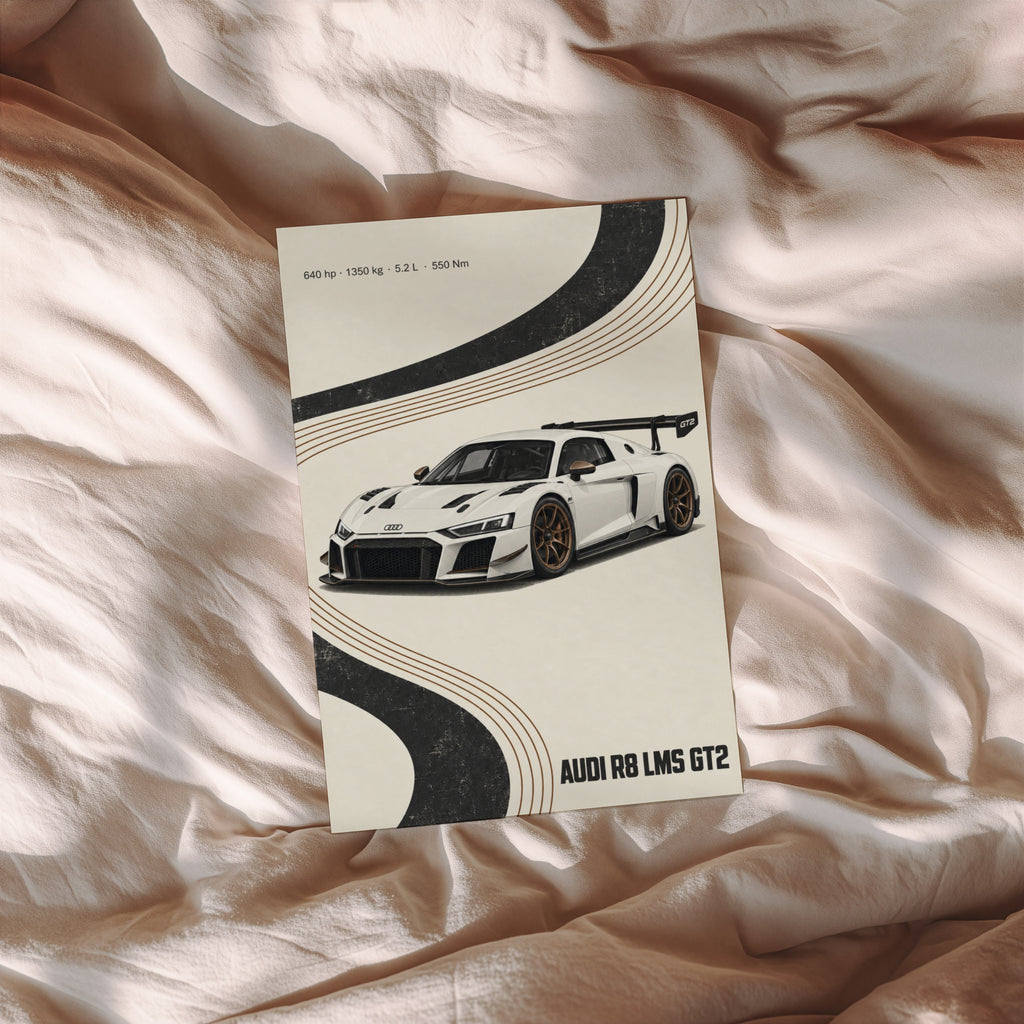 Vintage Audi R8 LMS GT2 Print, Racing Car Wall Art