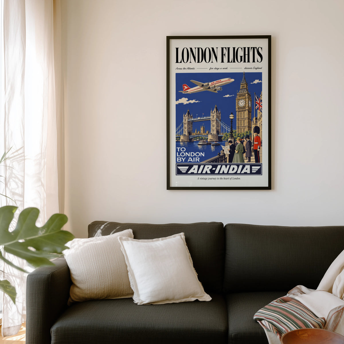 Vintage London Poster, Air-India Travel Wall Art Print