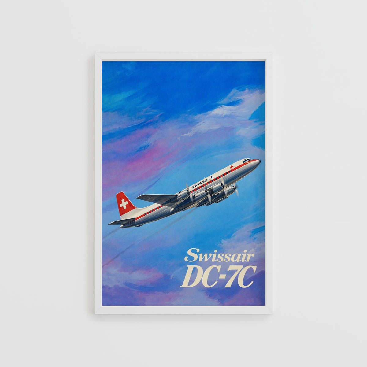 Vintage Swissair DC-7C Poster, Aviation Wall Art, Print