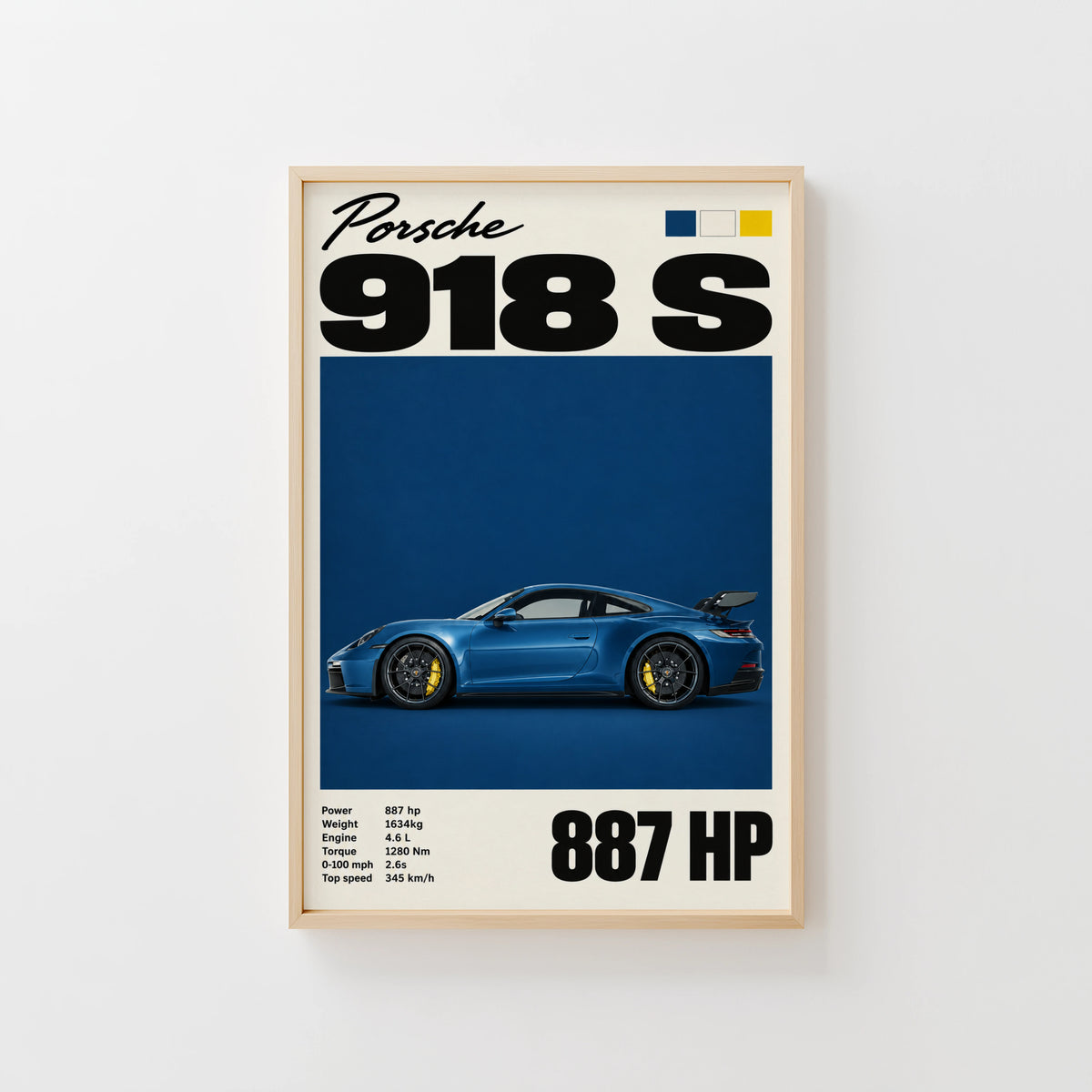 Vintage Porsche 918 S Print, Car Poster, Blue Wall Art
