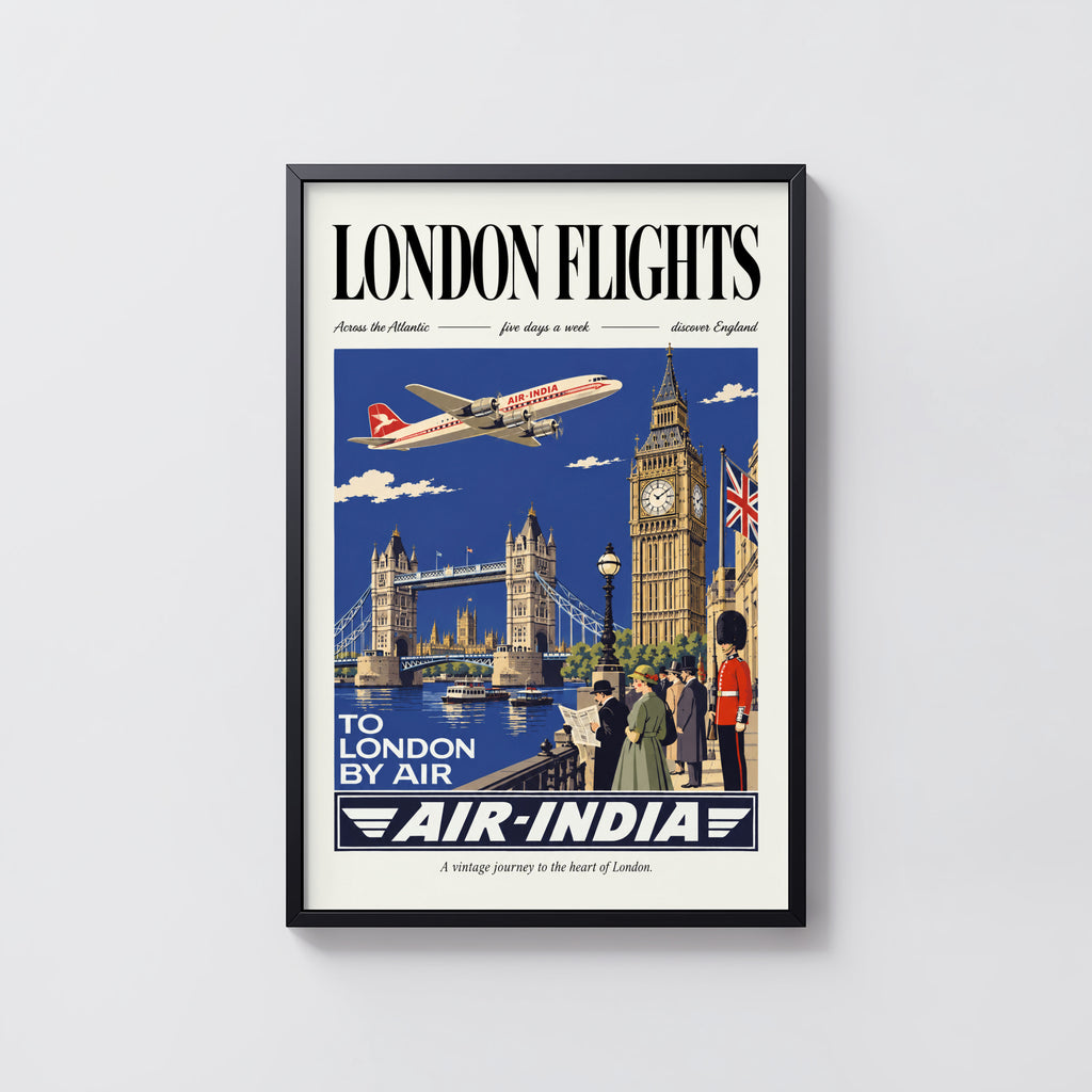 Vintage London Poster, Air-India Travel Wall Art Print