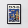 Vintage London Poster, Air-India Travel Wall Art Print