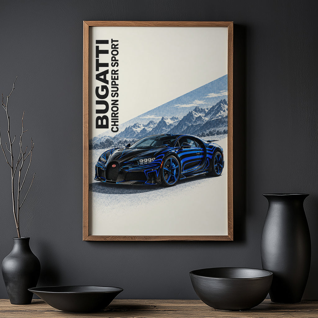 Vintage Bugatti Chiron Print, Car Poster, Wall Art
