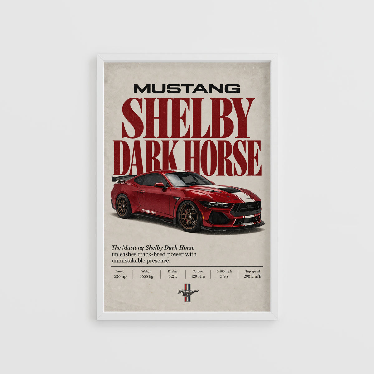 Vintage Mustang Shelby Dark Horse Print, Car Art