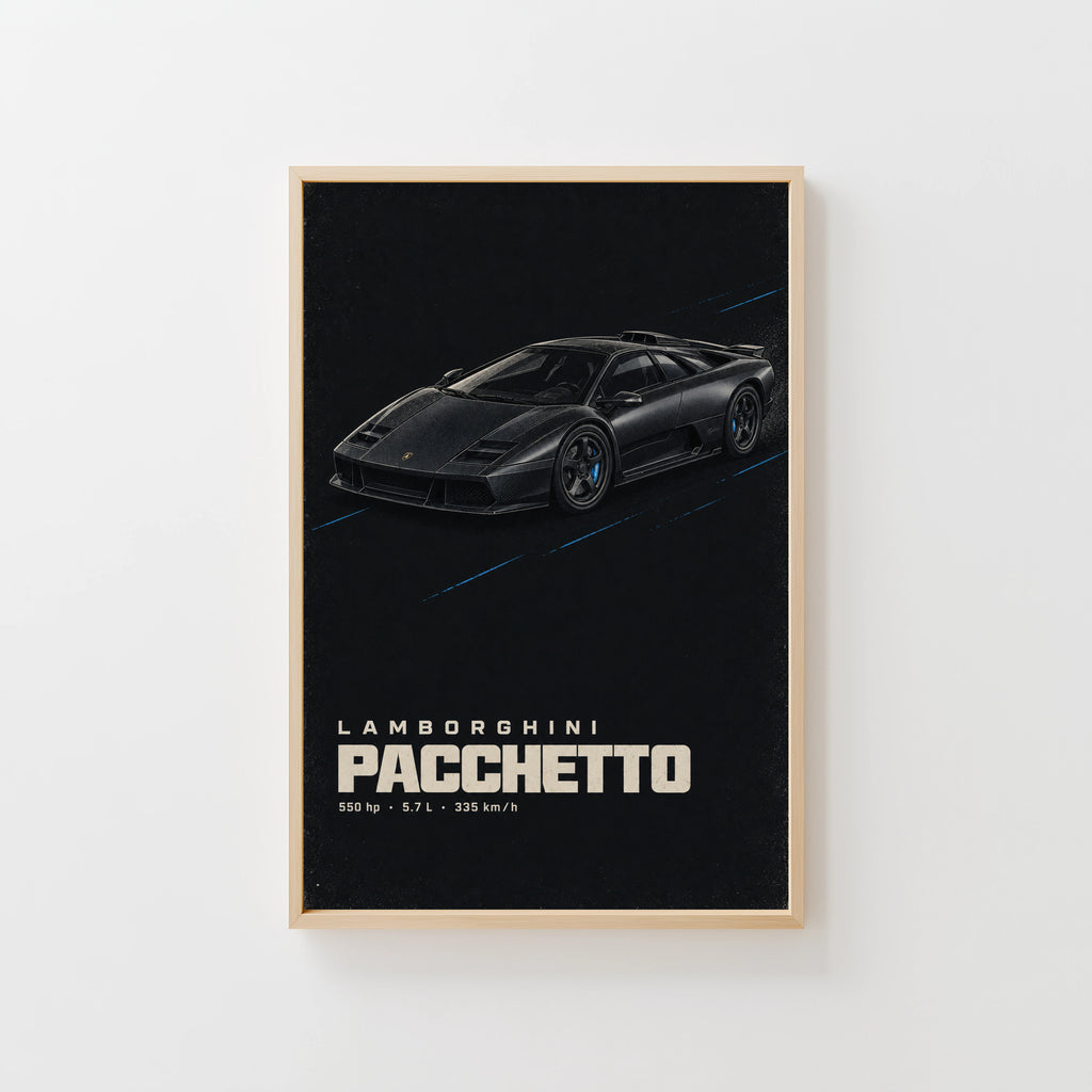 Vintage Lamborghini Pacchetto Print, Car Wall Art