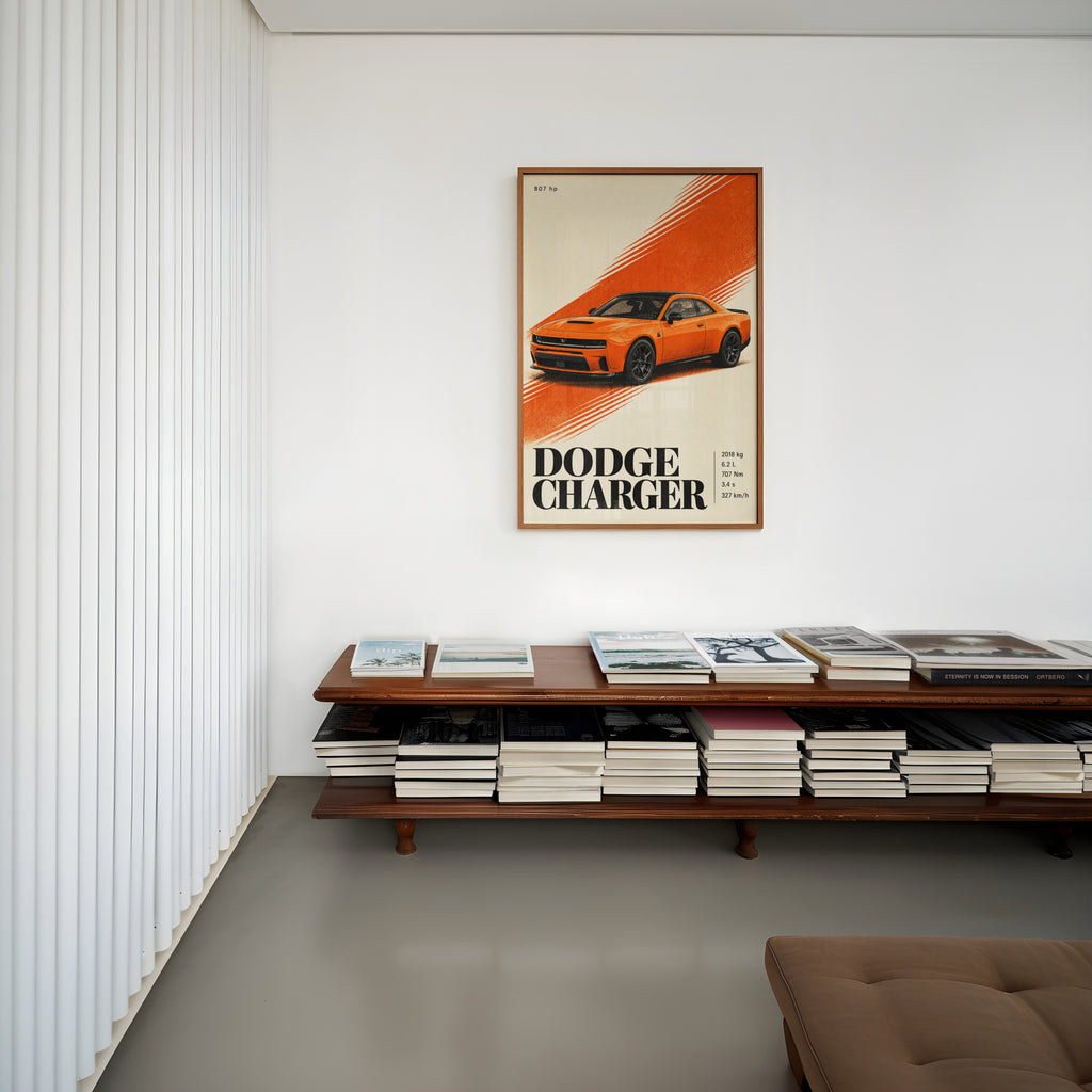 Vintage Dodge Charger Print, Orange Muscle Car