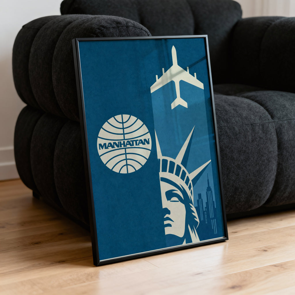 Vintage Manhattan Poster, Airline Wall Art, NYC Print