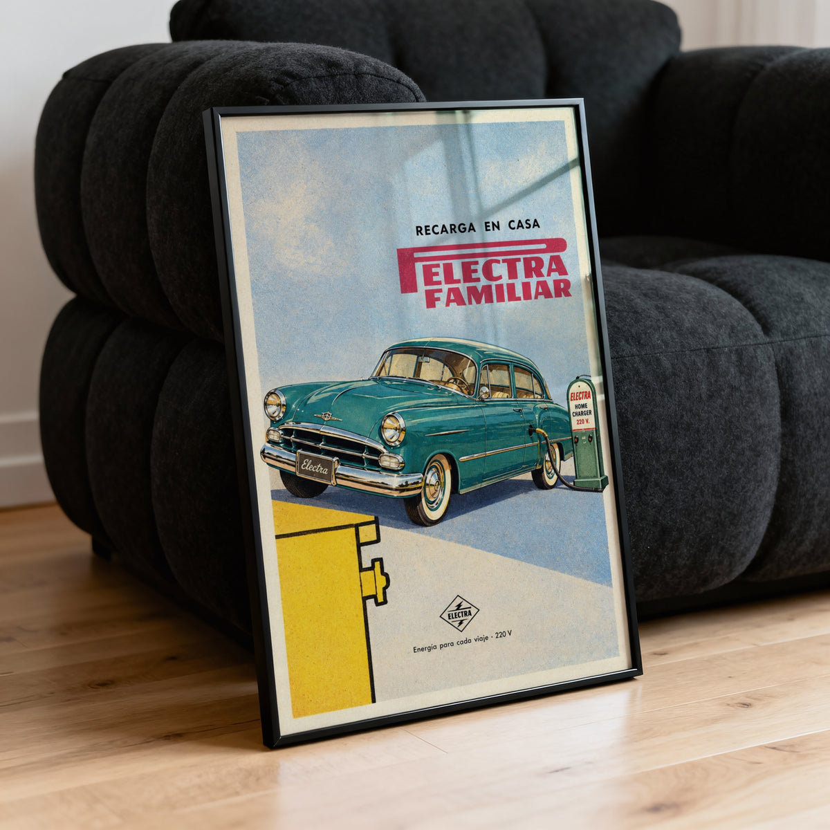 Vintage Teal Car Poster, Retro Advert Wall Art, Print