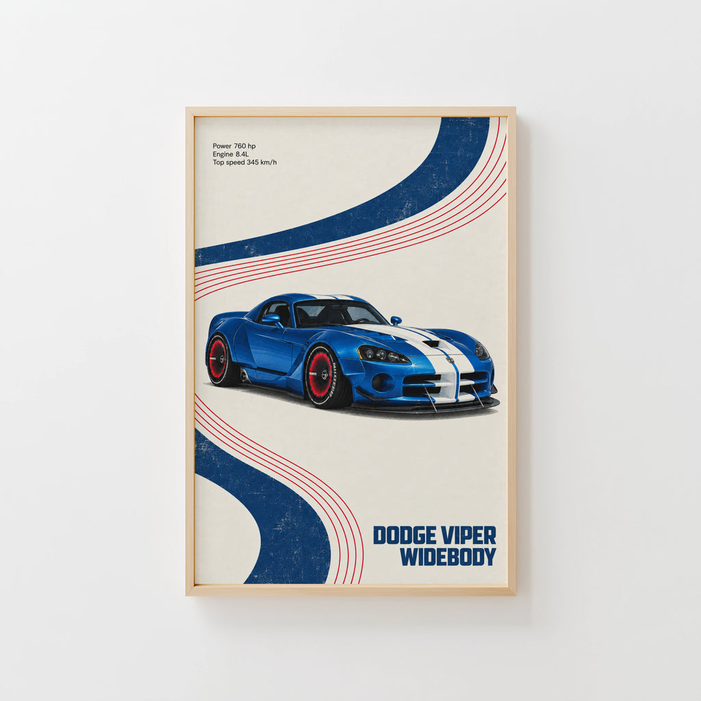 Vintage Dodge Viper Widebody Print, Car Wall Art