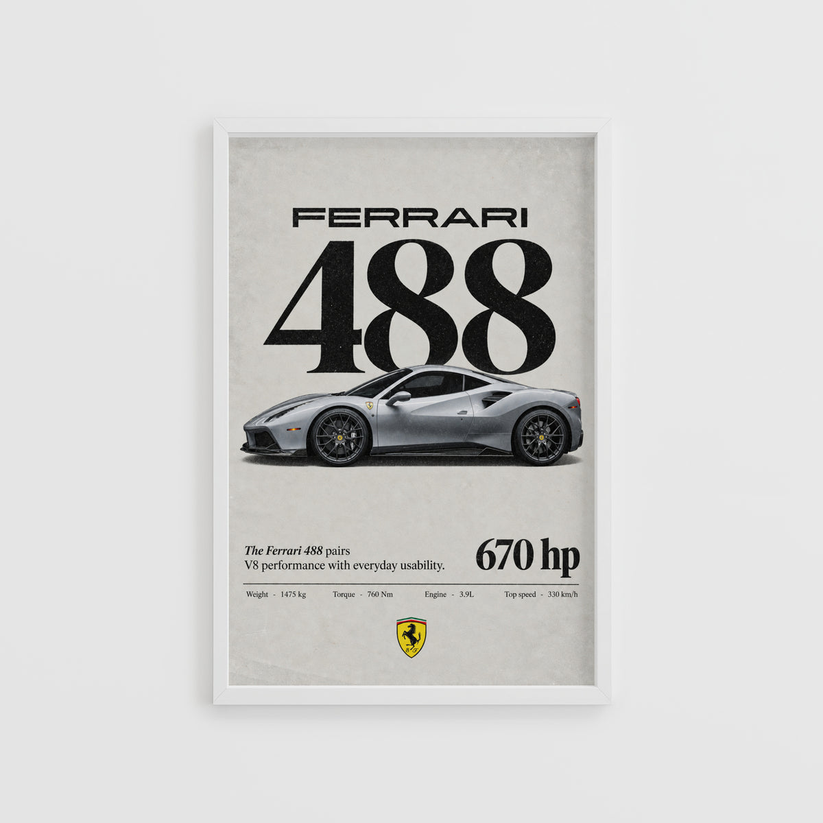 Vintage Ferrari 488 Print, Car Poster, Supercar Wall Art