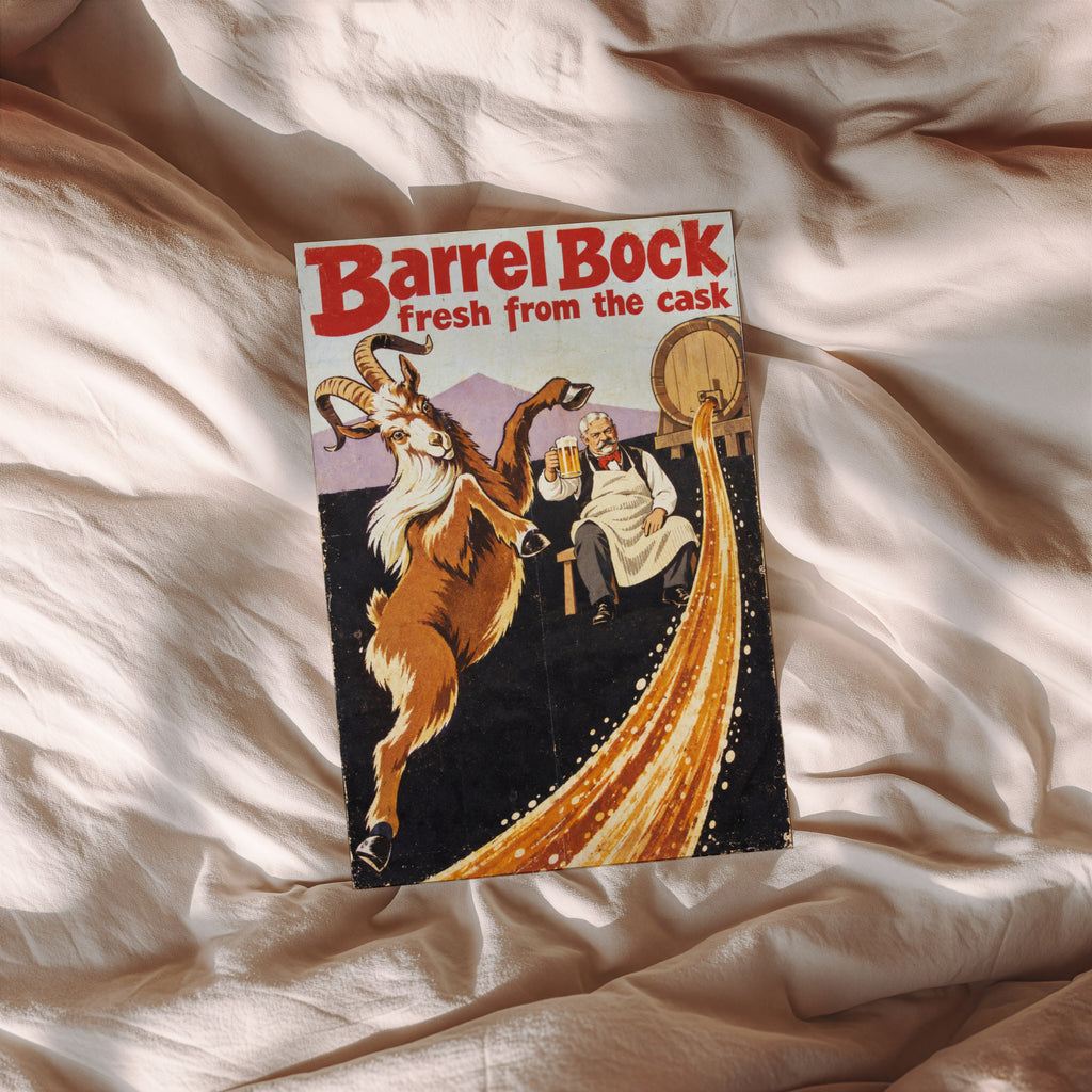 Vintage Barrel Bock Beer Print, Goat Beer Poster