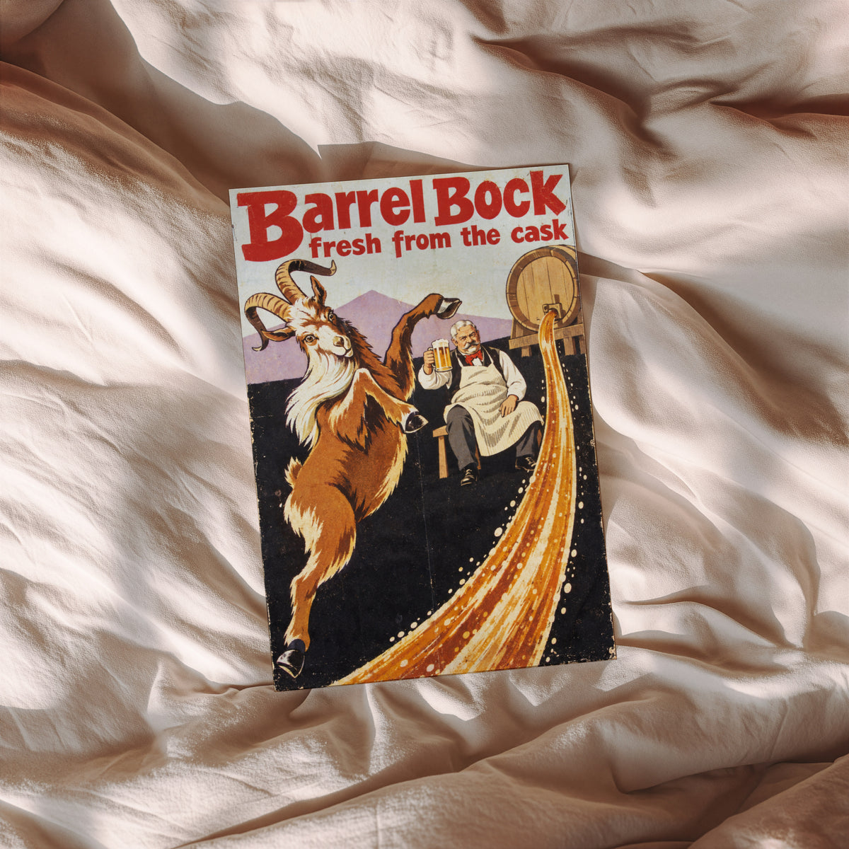 Vintage Barrel Bock Beer Print, Goat Beer Poster