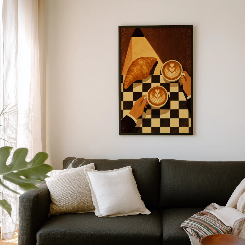 Vintage Coffee Print and Poster, Croissant Cafe Art