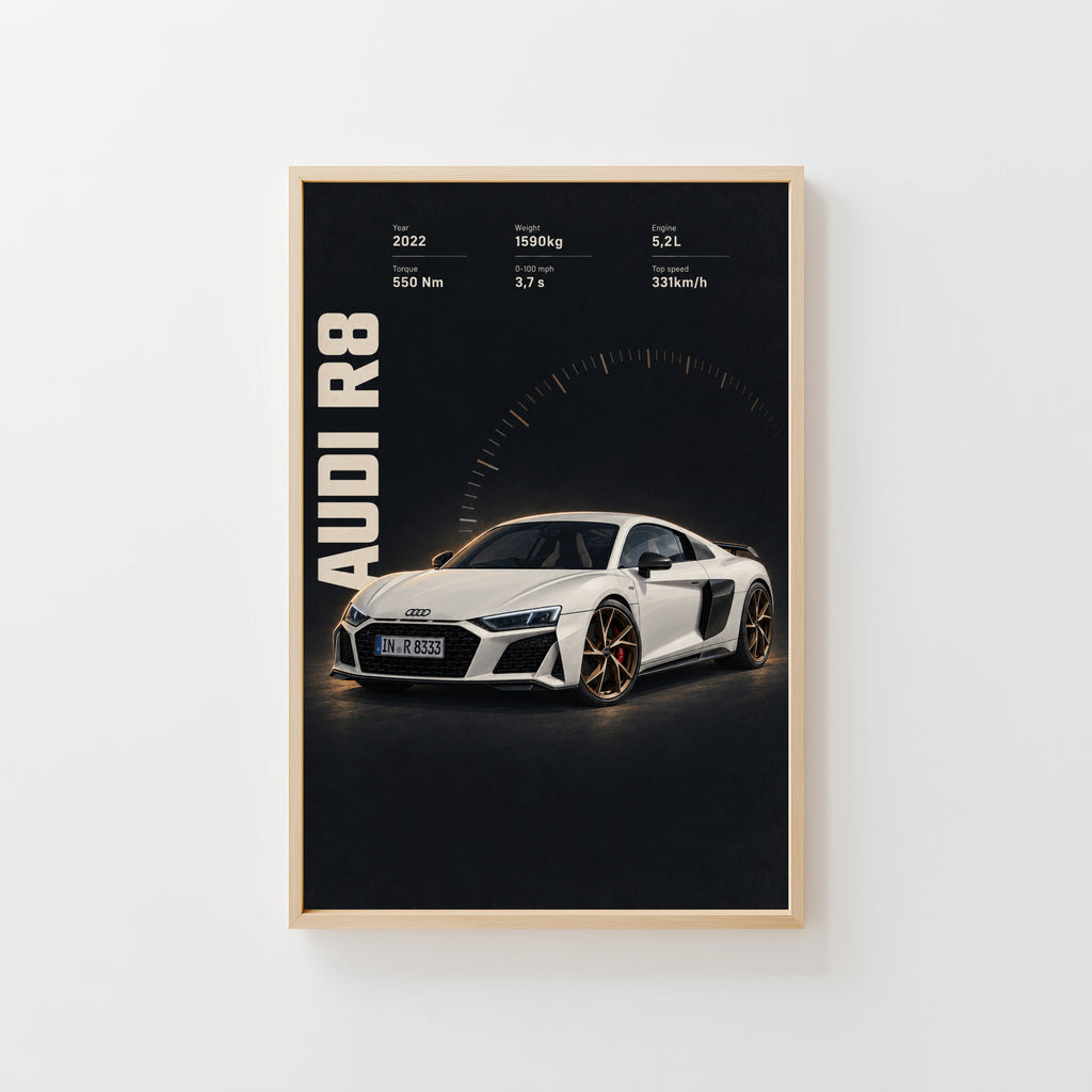 Vintage Audi R8 Print, Supercar Wall Art