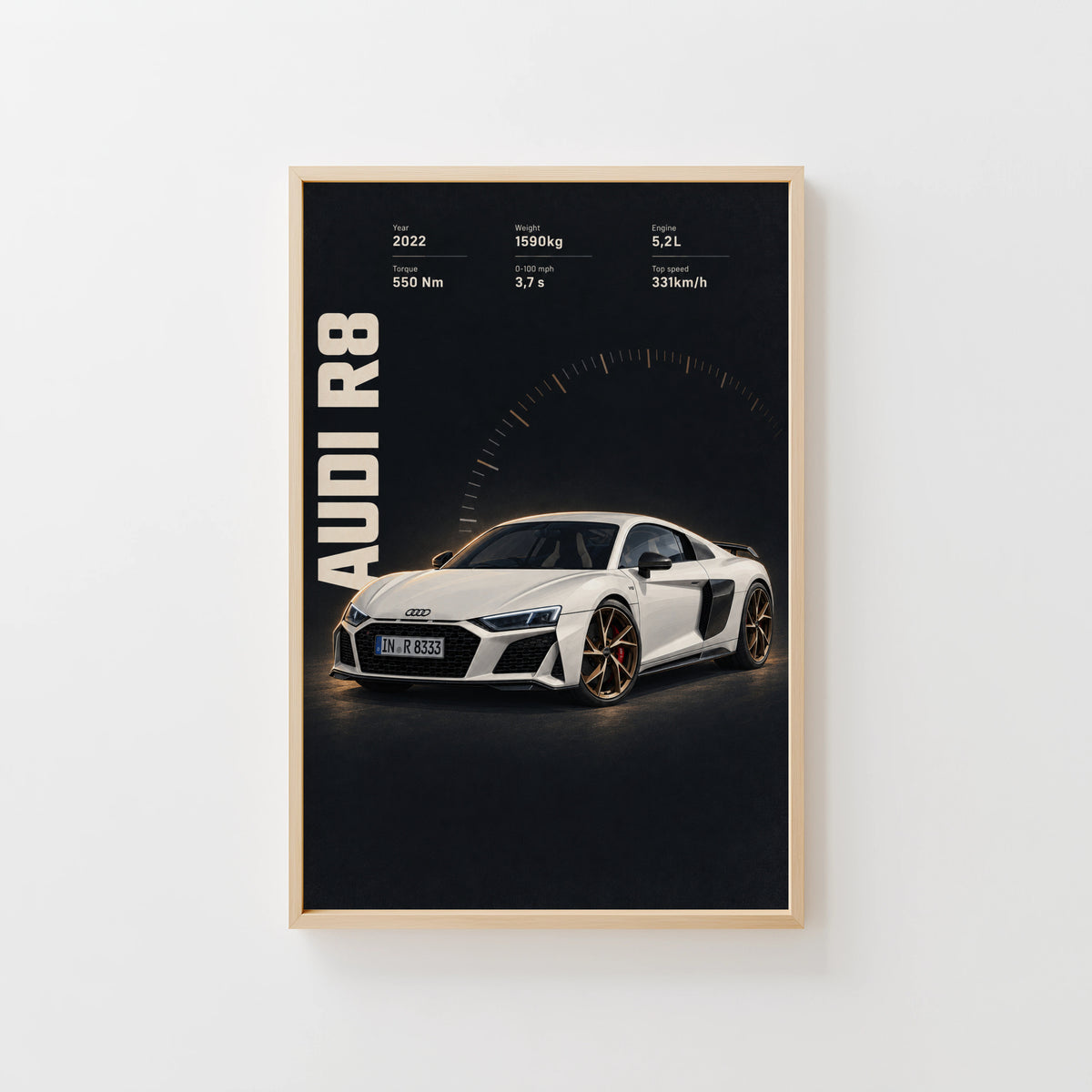 Vintage Audi R8 Print, Supercar Wall Art