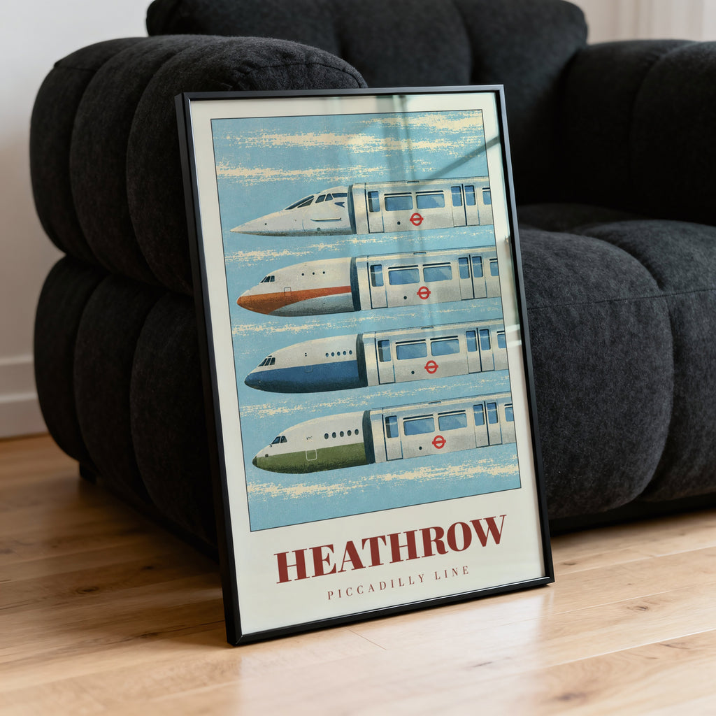 Vintage Heathrow Poster, Piccadilly Line London Print