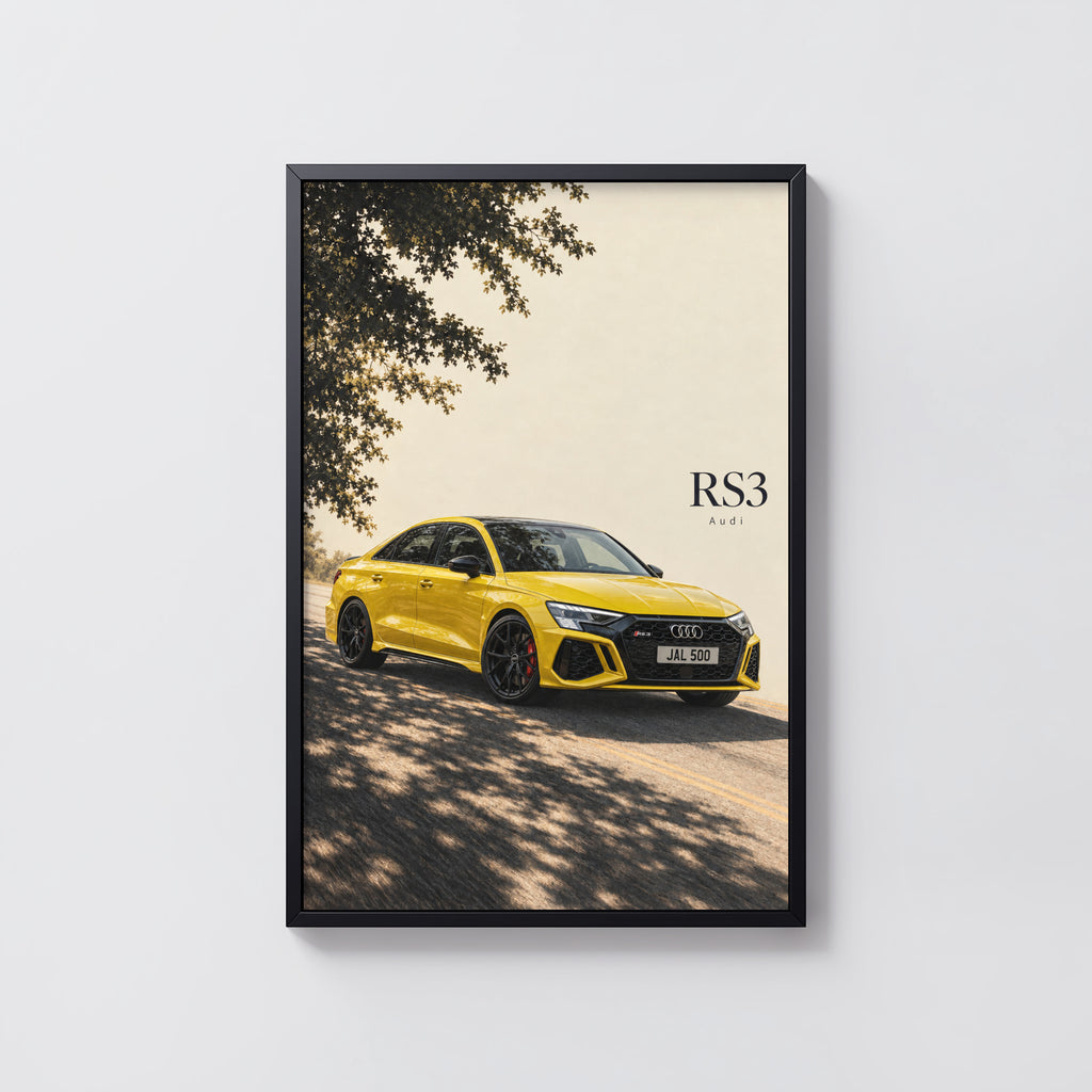 Vintage Audi RS3 Print, Yellow Car Wall Art