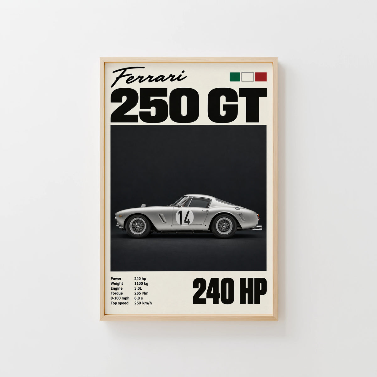 Vintage Ferrari 250 GT Print, Car Poster Wall Art