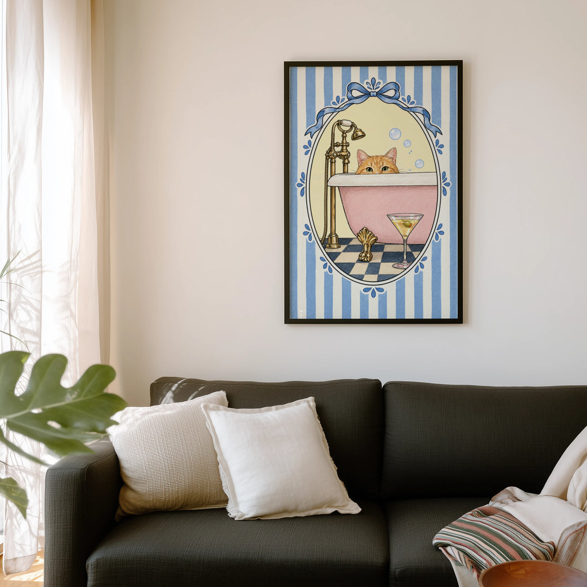 Vintage Cat Bathtub Print and Poster, Bathroom Wall Art