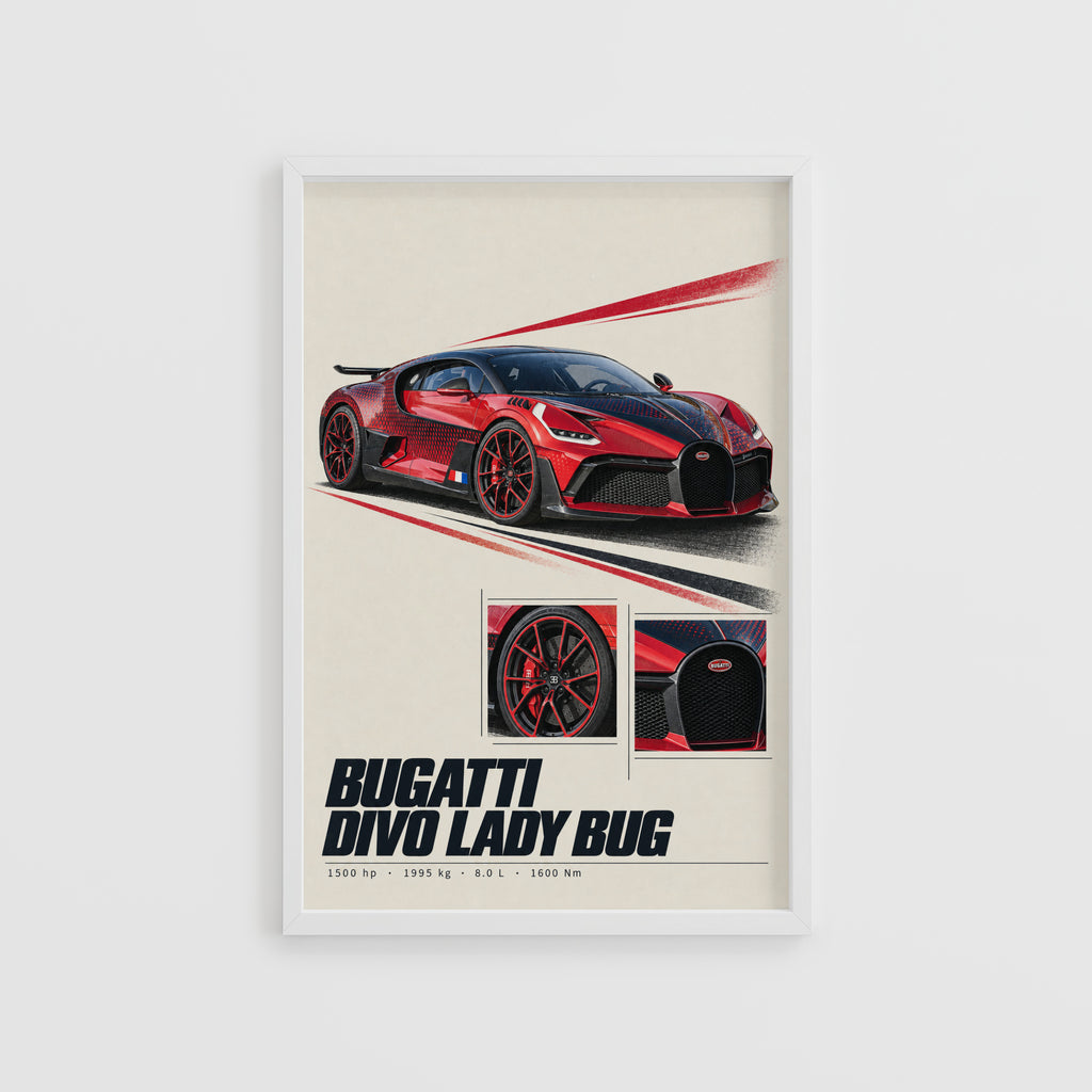 Vintage Bugatti Divo Print, Supercar Wall Art