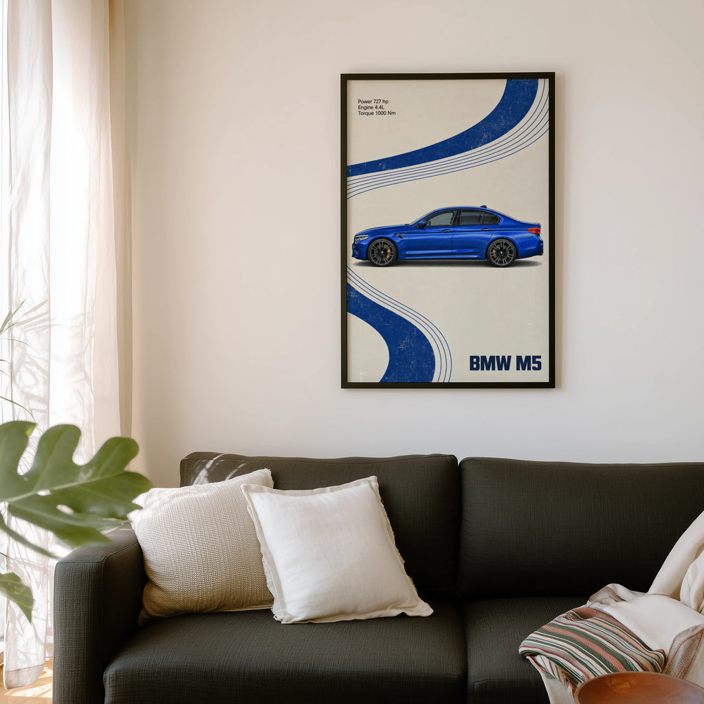 Vintage BMW M5 Print, Blue Car Wall Art