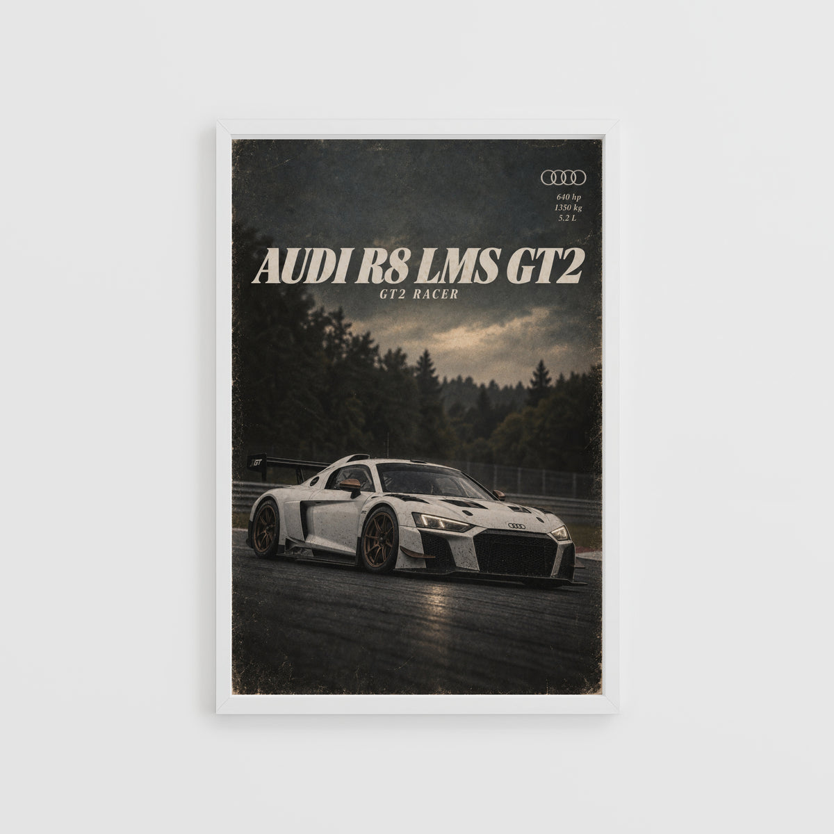 Vintage Audi R8 LMS GT2 Print, Racing Car Art