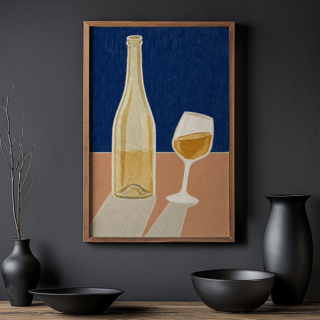 Vintage Wine Bottle Print Poster, Kitchen Wall Art