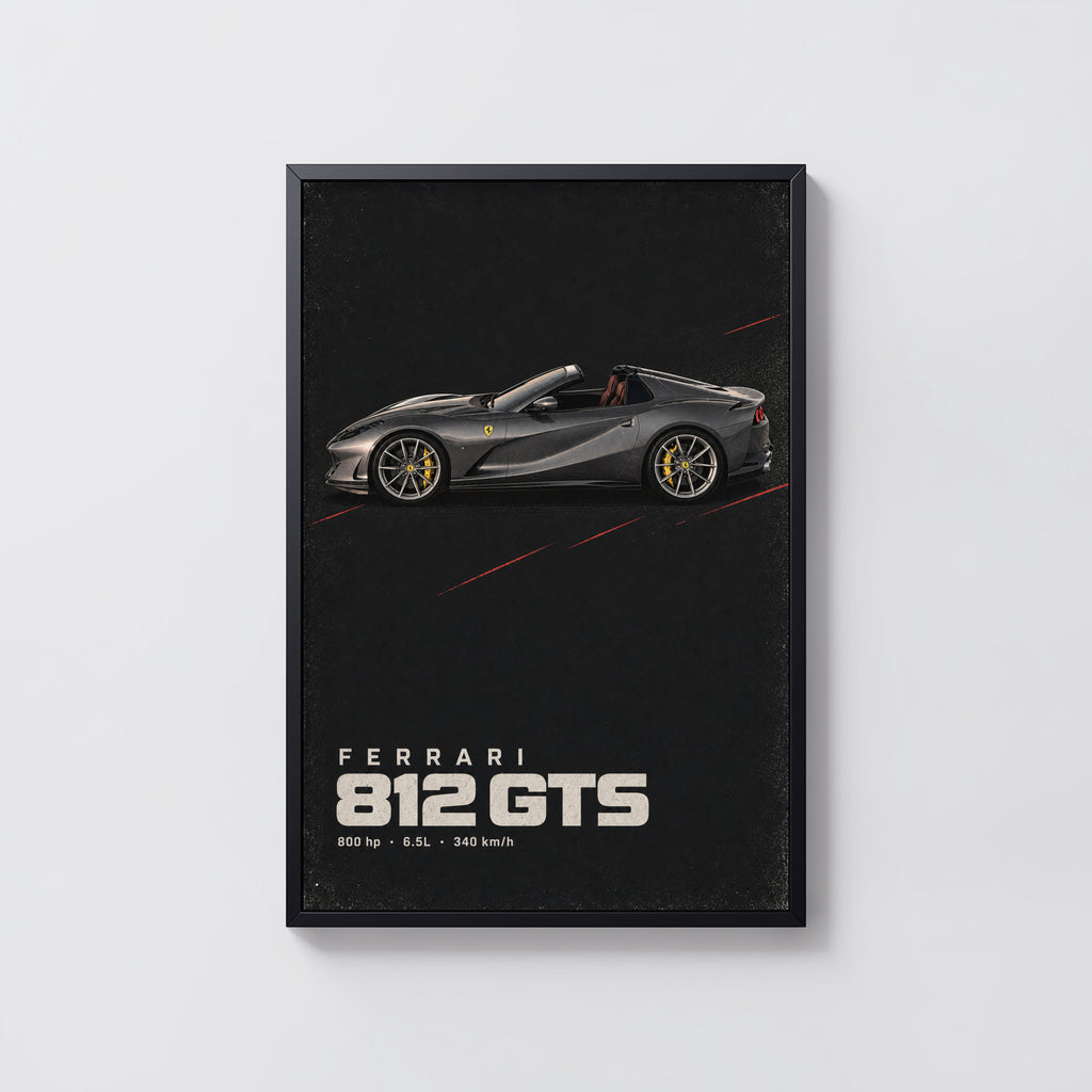 Vintage Ferrari 812 GTS Print, Supercar Wall Art