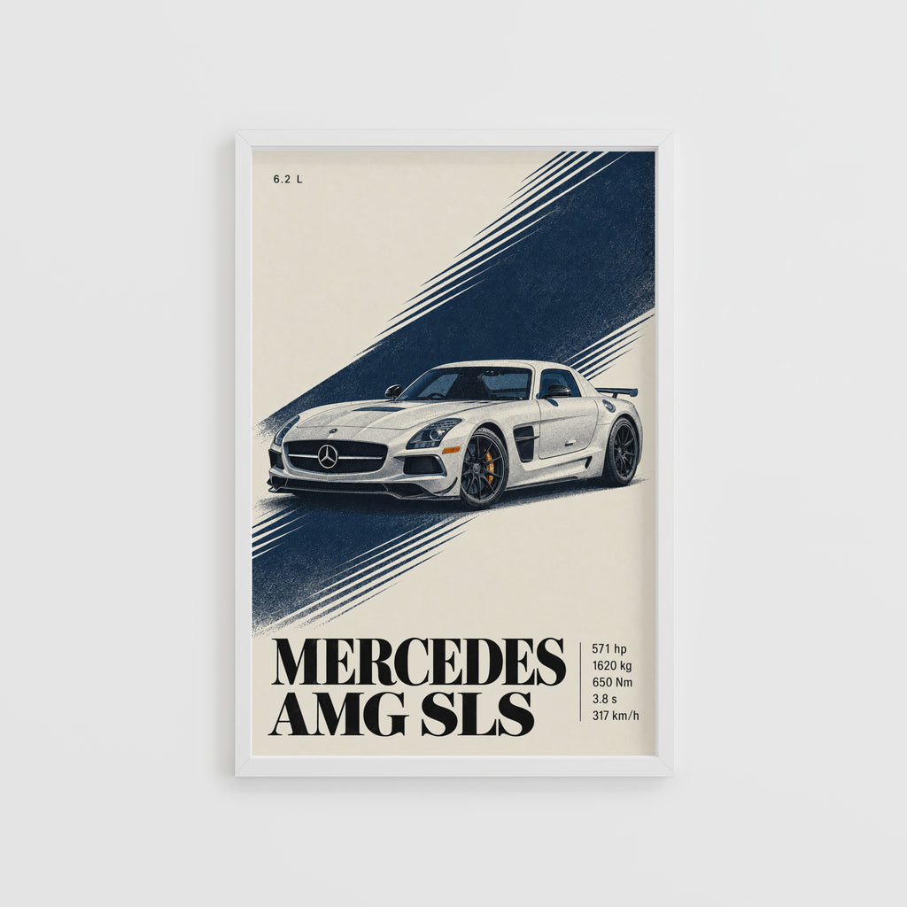 Vintage Mercedes AMG SLS Print Poster, Car Wall Art