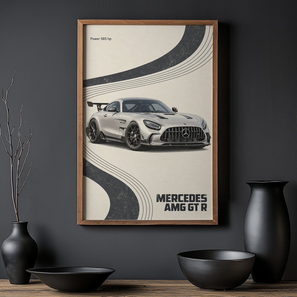 Vintage Mercedes AMG GT R Print, Car Wall Art