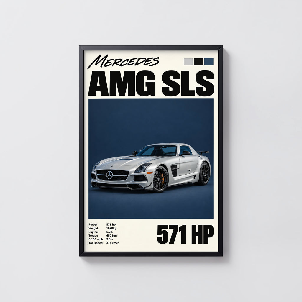 Vintage Mercedes AMG SLS Print, Supercar Wall Art