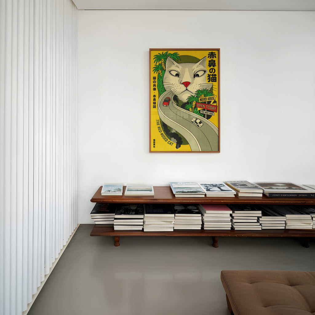 Vintage Red Nosed Cat Print, Japanese Poster Wall Art