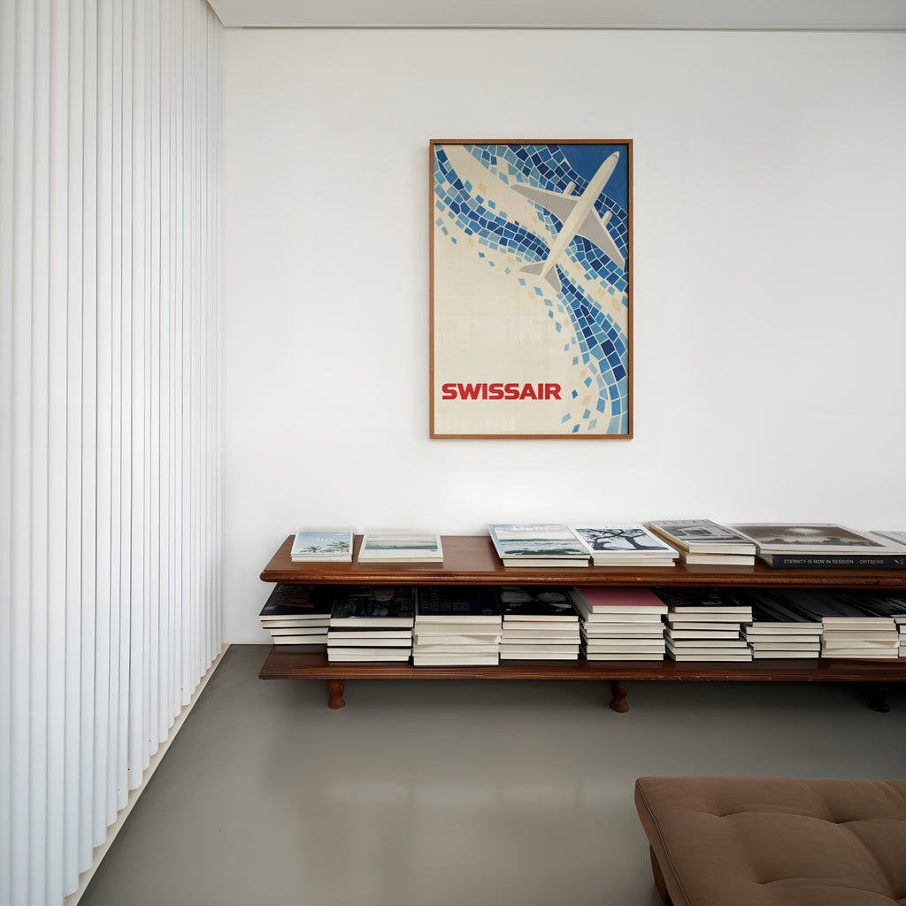 Vintage Swissair Poster, Blue Mosaic Wall Art
