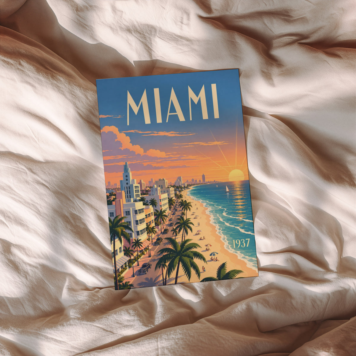 Vintage Miami Poster, Art Deco Wall Art, Beach Print