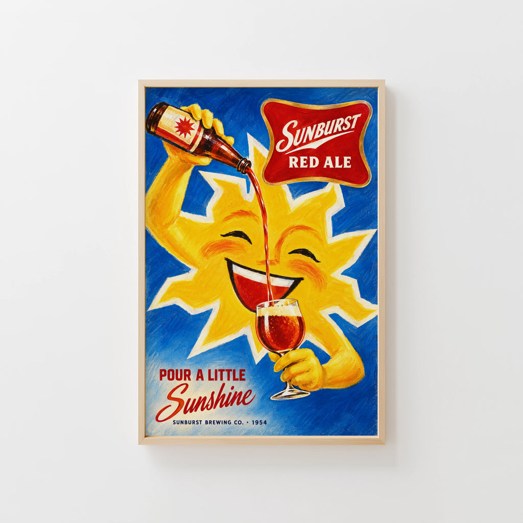 Vintage Sunburst Red Ale Beer Print, Retro Poster