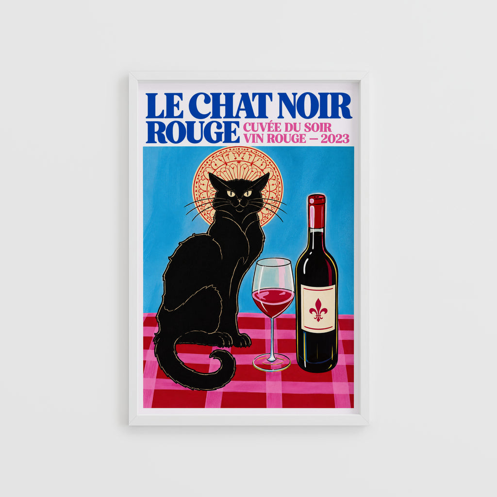 Vintage Black Cat Red Wine Print Poster, French Wall Art