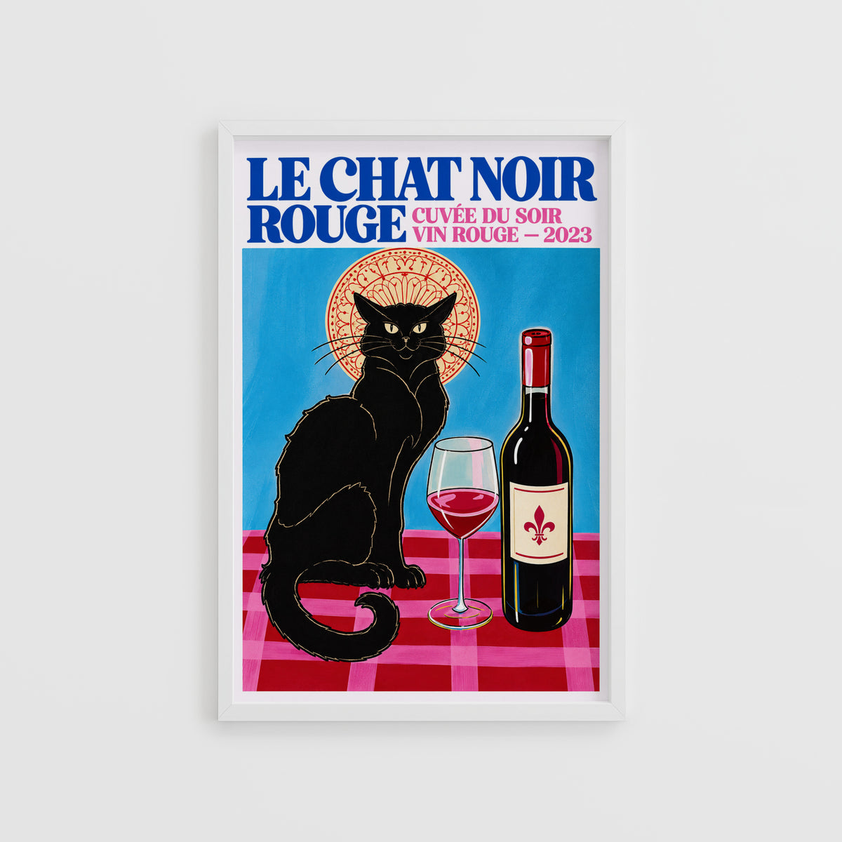 Vintage Black Cat Red Wine Print Poster, French Wall Art