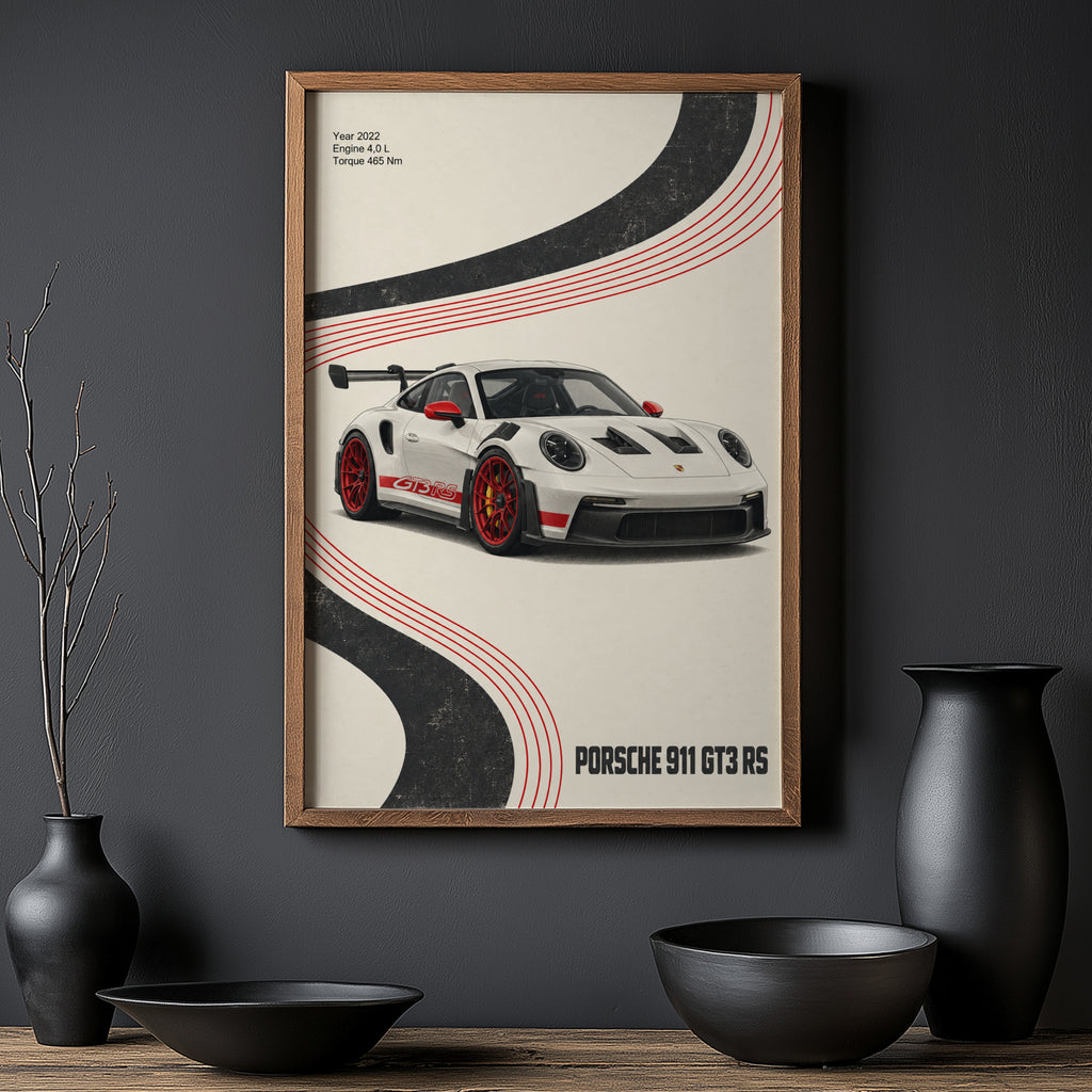 Vintage Porsche 911 GT3 RS Print, Car Poster