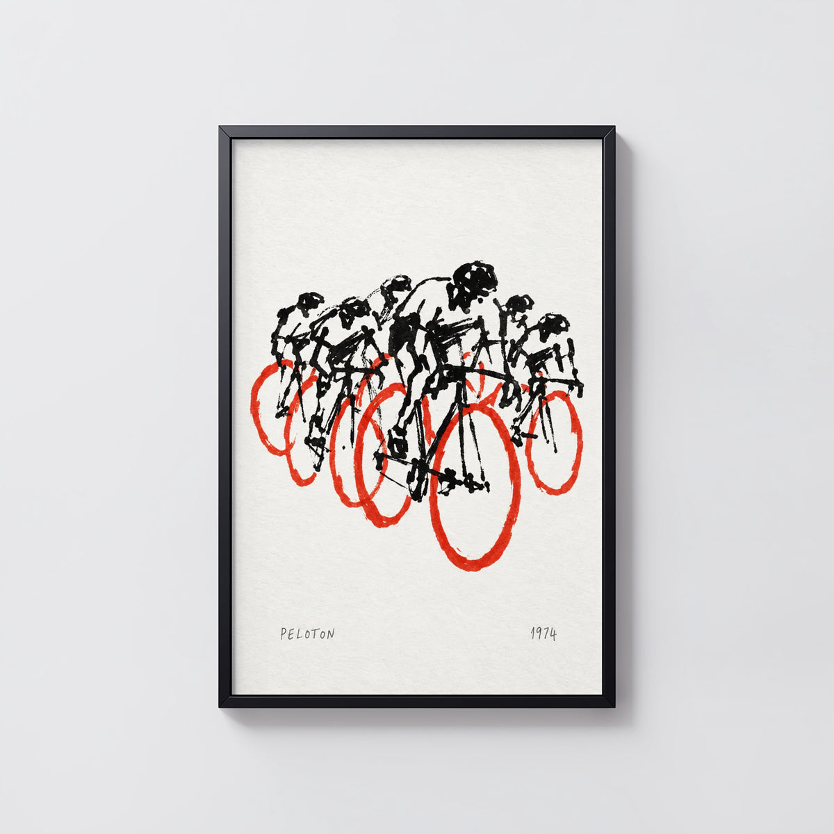 Vintage Peloton Cycling Poster, Ink Wall Art, 1974 Print