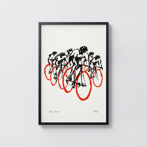 Vintage Peloton Cycling Poster, Ink Wall Art, 1974 Print