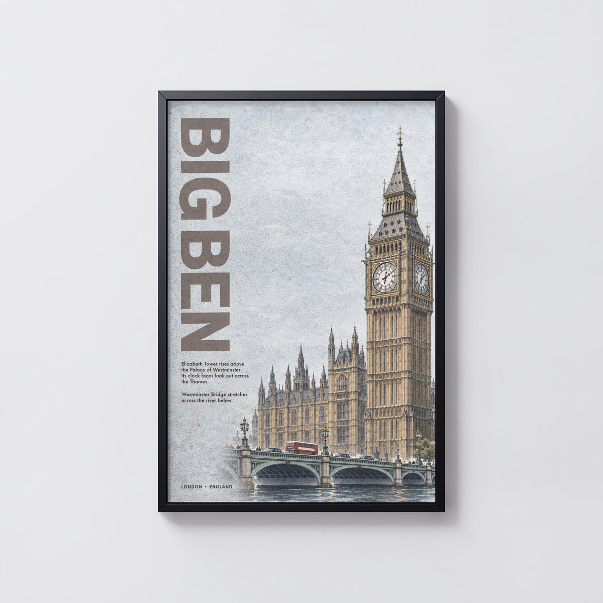 Vintage Big Ben London Poster, Westminster Wall Art Print