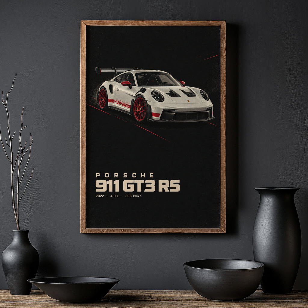 Vintage Porsche 911 GT3 RS Print, Car Poster, Wall Art